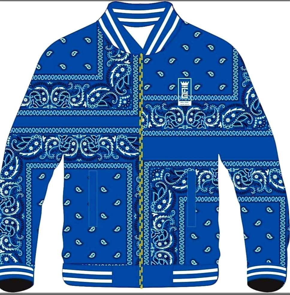 Pre Order Custom Made Royal Blue Bandana Varsity Jacket. Available in TCG APPAREL