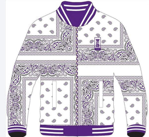 White / Gold /Purple  ⚪️🟡🟣. Paisley Bomber Jacket :  Standard USA Sizing :
