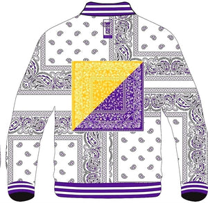 White / Gold /Purple  ⚪️🟡🟣. Paisley Bomber Jacket :  Standard USA Sizing :