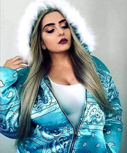 Paisley Mint Green Fur Hooded Jacket :