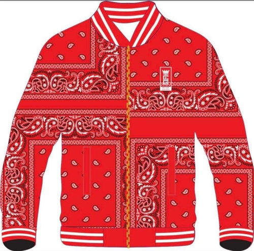 Pre Order :  Custom Made B Red Bandana Varsity Jacket . All Sizing Available, Worldwide Shipping.