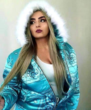 Paisley Mint Green Fur Hooded Jacket :