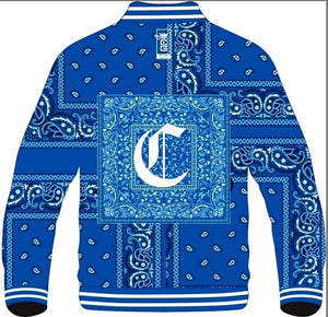Pre Order Custom Made Royal Blue Bandana Varsity Jacket. Available in All Sizing, Worldwide Shipping Available.