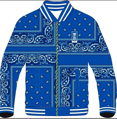 Pre Order Custom Made Royal Blue Bandana Varsity Jacket. Available in All Sizing, Worldwide Shipping Available.