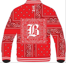 Pre Order :  Custom Made B Red Bandana Varsity Jacket . All Sizing Available, Worldwide Shipping.